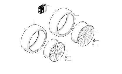 WHEEL AND TIRE PACKAGE SET - 19X8.0 CYCLONE WHEELS WITH NOKIAN STUDLESS TIRES AND TIRE PRESSURE MONITORING SYSTEM SENSORS